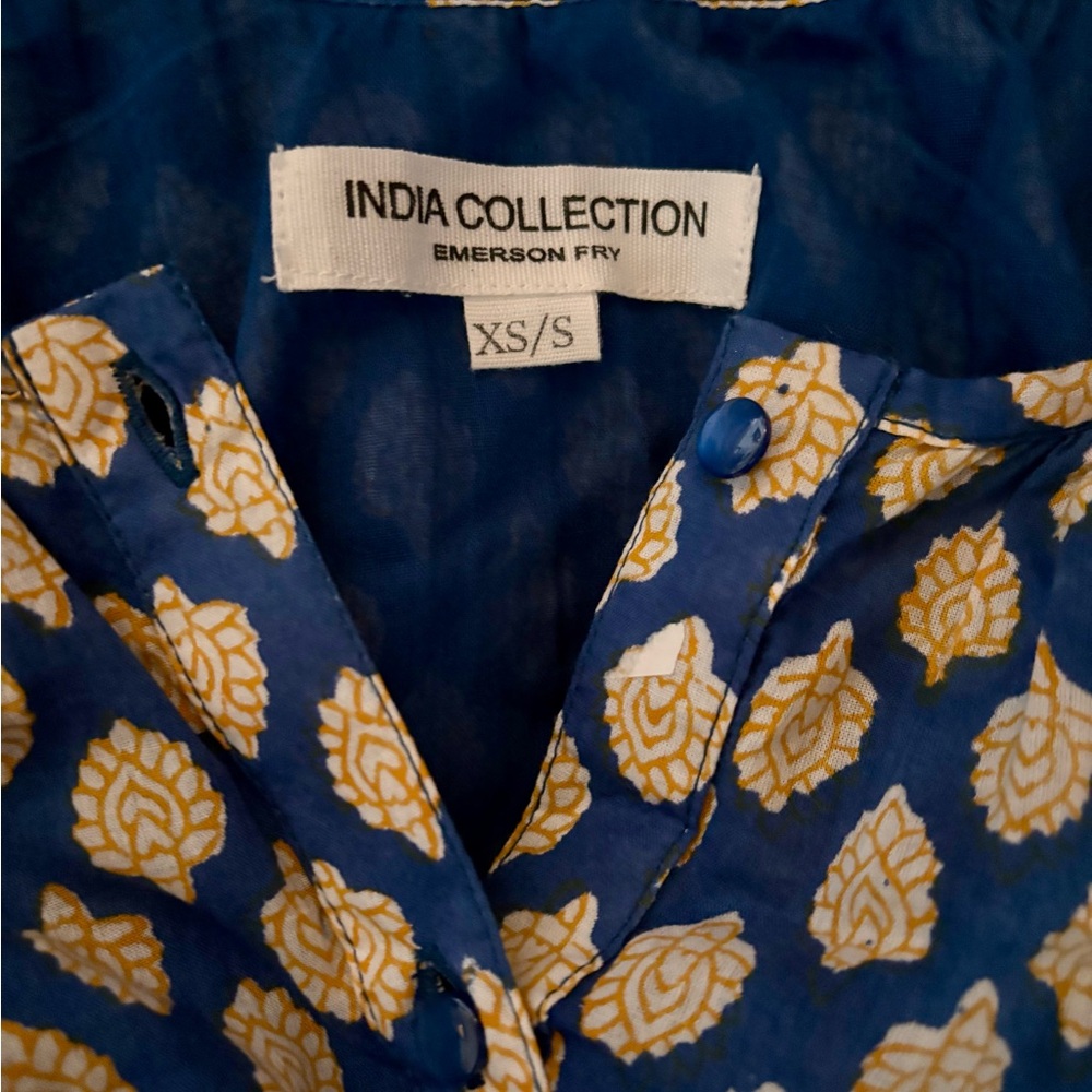 Emerson Fry India Collection Blue Block Print Maxi Dress XS/S Organic Cotton - Picture 6 of 8